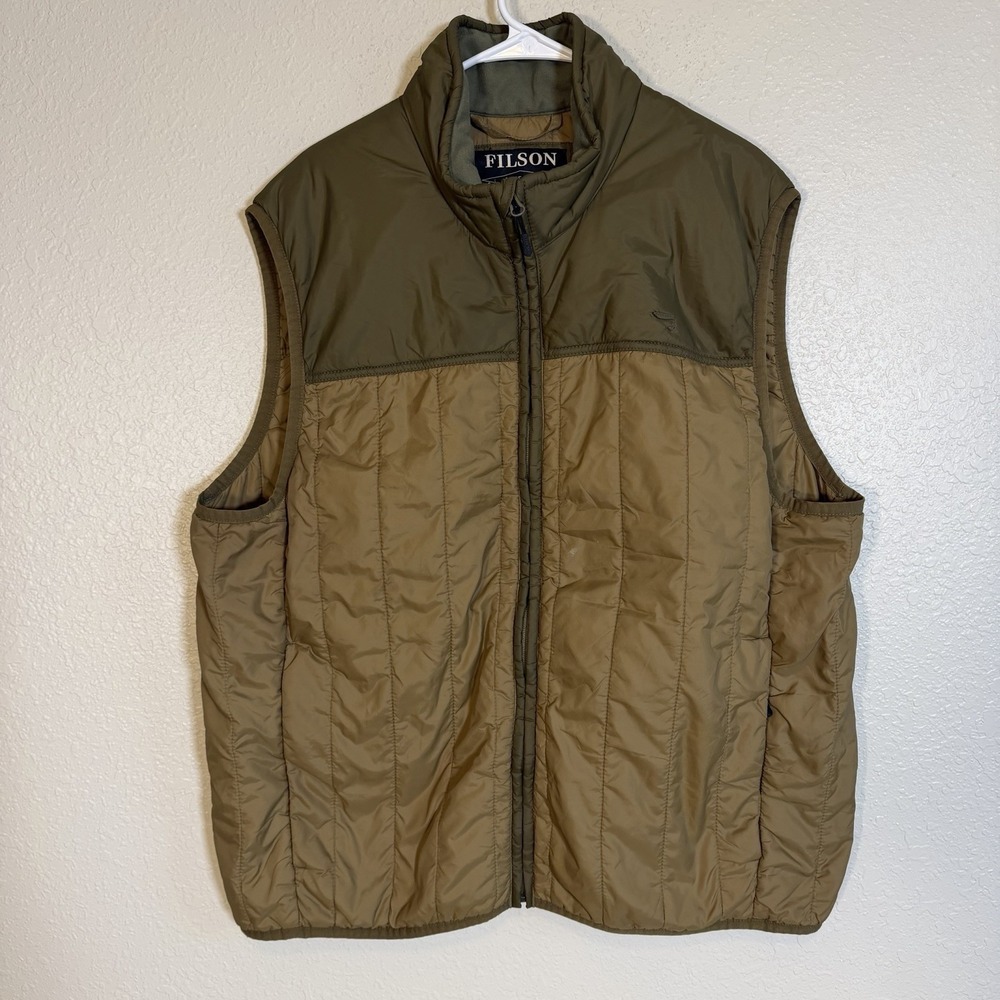 Filson C.C. Mens XXL Ultralight PrimaLoft Vest "Dark Tan" Quilt Zip Pockets